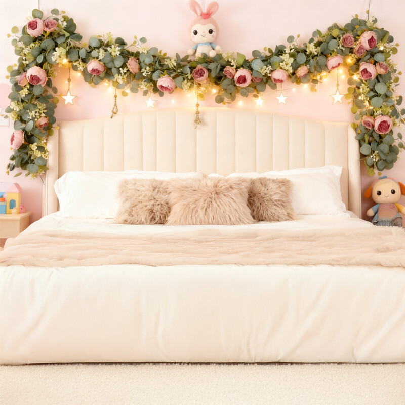 2Pcs 6.56FT Artificial Eucalyptus Flower Garland with Fake Rose Flower Vine Seeded Eu