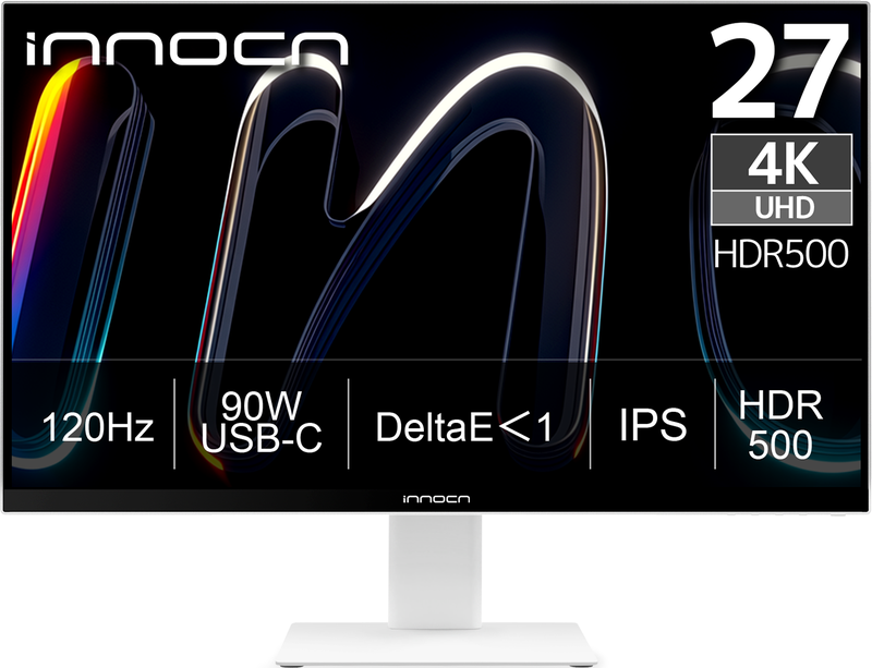 INNOCN CB27U1 27 Zoll 4K UHD Monitor, 3840 × 2160 IPS, 120 Hz, HDR500, FreeSync, PIP & PBP Split-Screen, USB-C 90 W PD, HDMI DP-Anschlüsse, höhenverstellbar, Weiß, Apple-Farbe Laptop Home-Office