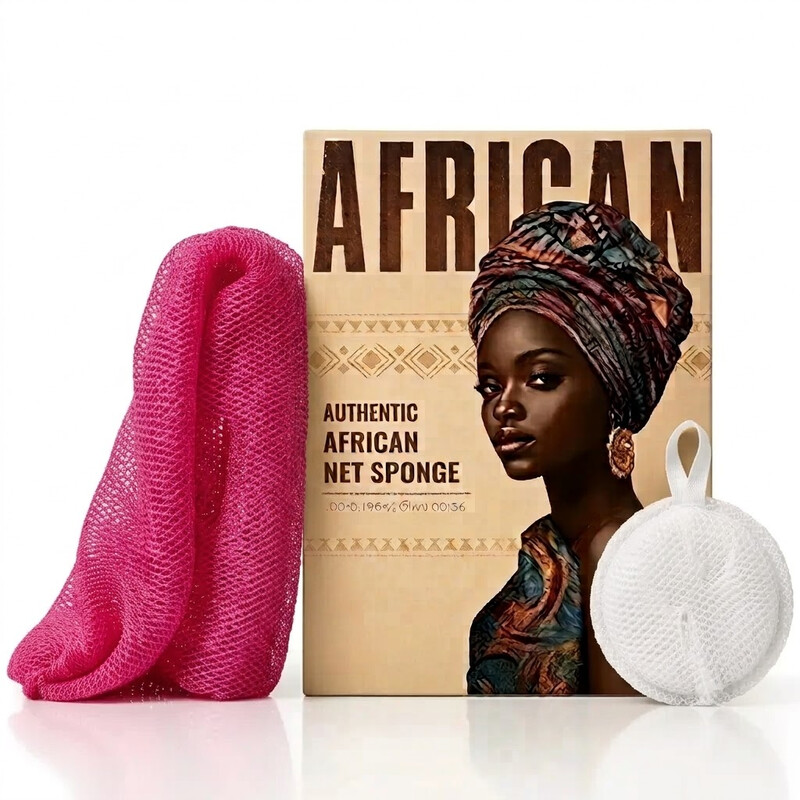 Personal Care Afrikaanse Netspons Set & Gezichtsscrub met Touwtje - Willekeurige Kleur