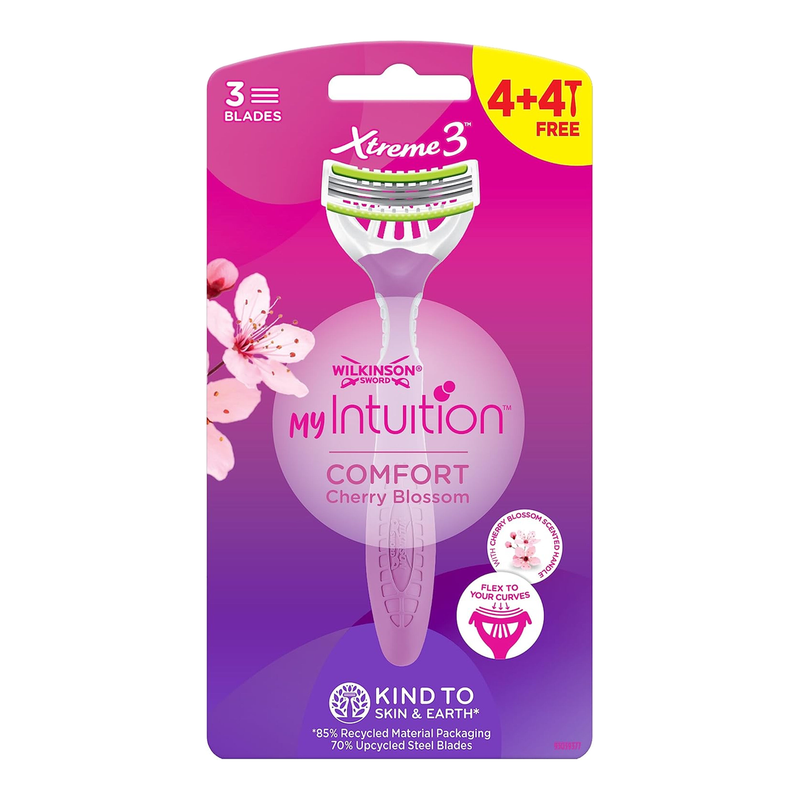 Wilkinson Sword Xtreme 3 Comfort wegwerpscheermesjes voor dames, My Intuition, (4+4) 8 stuks