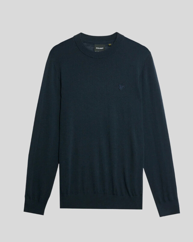 Lyle & Scott Dark Merino Wool Crew Neck Jumper - Navy