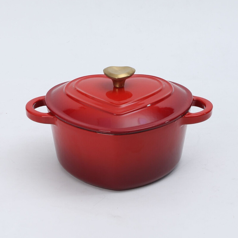 PURE COOK Herzförmiger emaillierter Gusseisenkessel | 19 cm Rote Emaille Bräter Suppentopf für Eintopf & Suppe | Geschenktaugliches Design