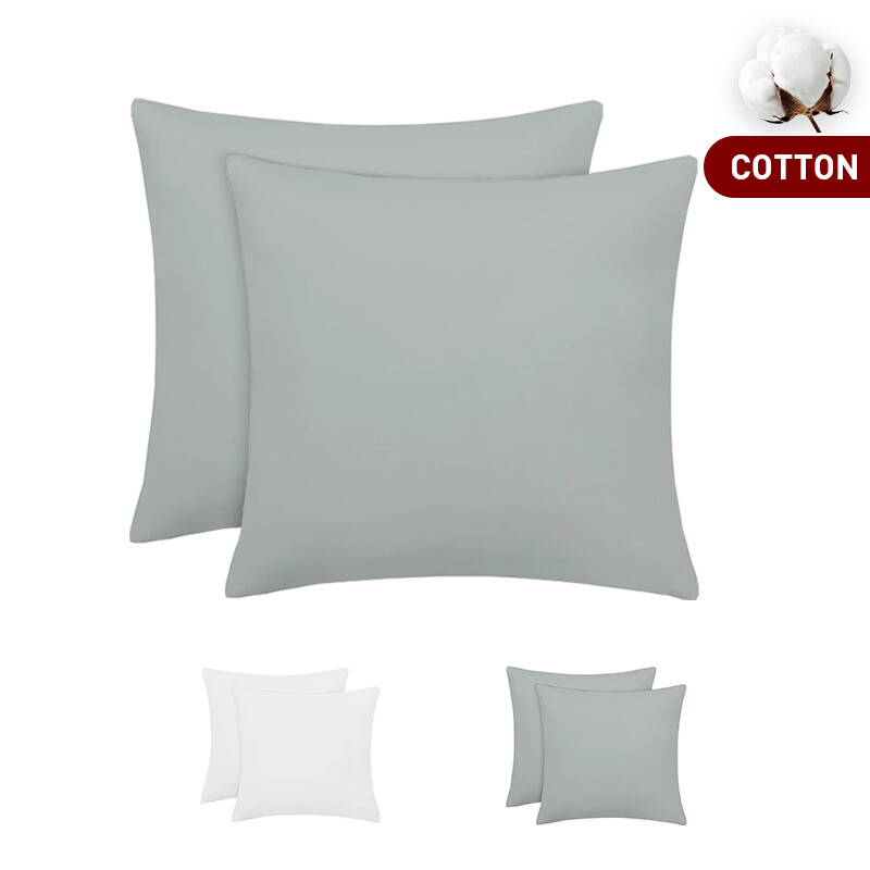 XLLX Basics 80x80 cm Kissenbezüge 2er-Set, 100 % Baumwolle, Weich und atmungsaktiv, Mit Reißverschluss, Hellgrau, Kissen nicht enthalten
