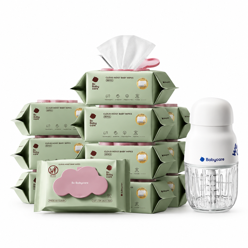 【Auswahl-Kombination】Bc Babycare Baby-Feuchttücher, 12 Packungen * 80 Tücher + Bc Babycare Babynahrungszubereiter