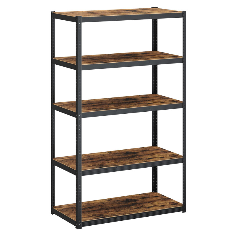 JOYFURNOS Verstelbaar industriere rek – Zwart & Rustiek Bruin, 60 x 120 x 200 cm, totaal draagvermogen 750 kg (150 kg per plank) – perfect voor woonkamer, keuken of garage