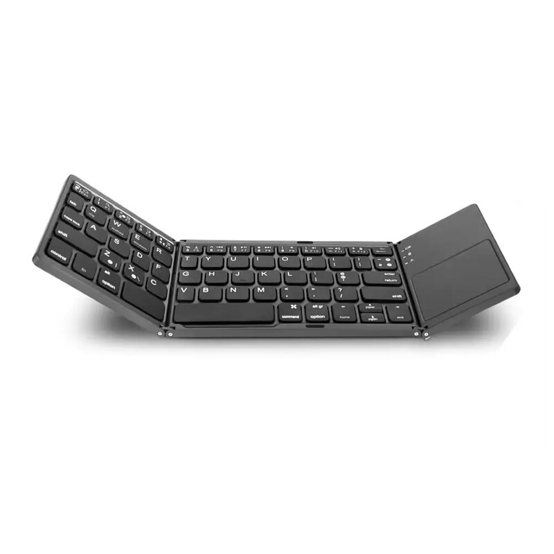 VoxorAI B033 verfügt über ein Touchpad und einen Ziffernblock. Diese tragbare, kabellose Tastatur in Standardgröße eignet sich für PCs, Laptops, iPads, Tablets und Smartphones. Sie wird mit einer Schutzhülle aus Silikonleder geliefert und ist in Schwarz e