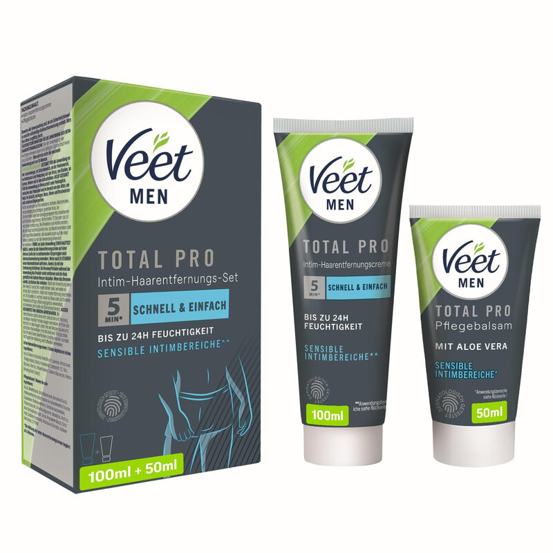 Veet Men Intim-Haarentfernungs-Set, Haarentfernungscreme Intimbereich + Pflegebalsam, 150 Ml