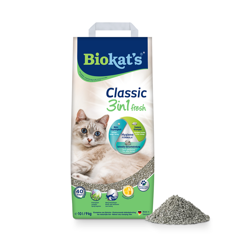 Biokat's Classic Fresh 3-in-1 mit Frühlings-Duft - Klumpende Katzenstreu mit 3 unterschiedlichen Korngrößen, 1 x 10 L
