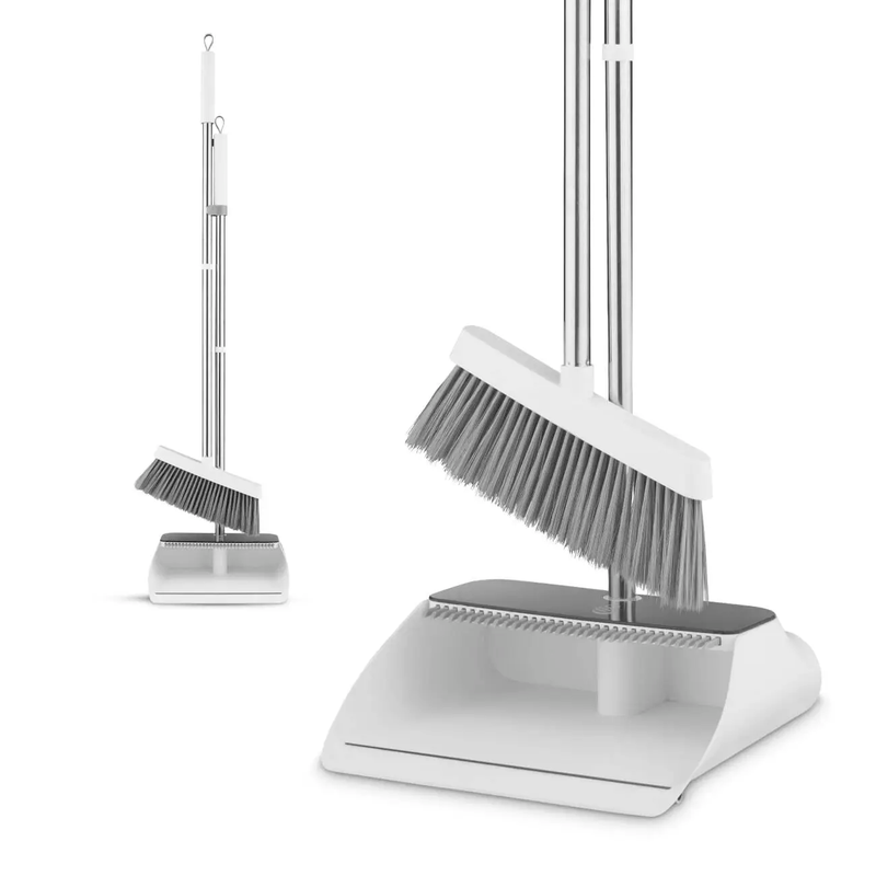 Elevate Posture-Positive Long Handled Dustpan and Brush Set ， White