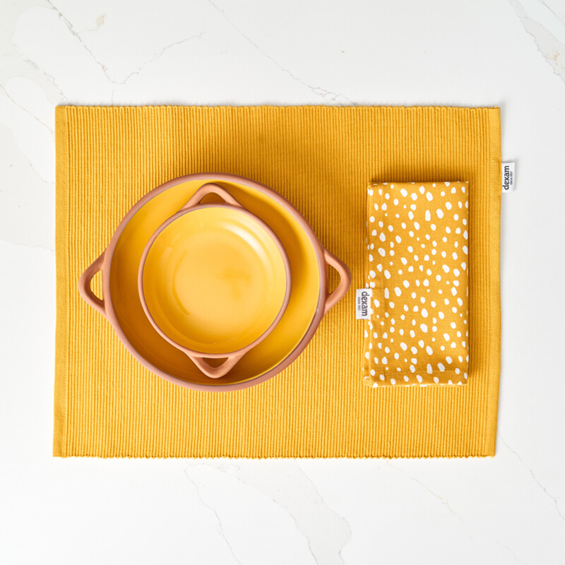 Placemat & Napkin Set Sintra Spotted 100% Cotton Ochre