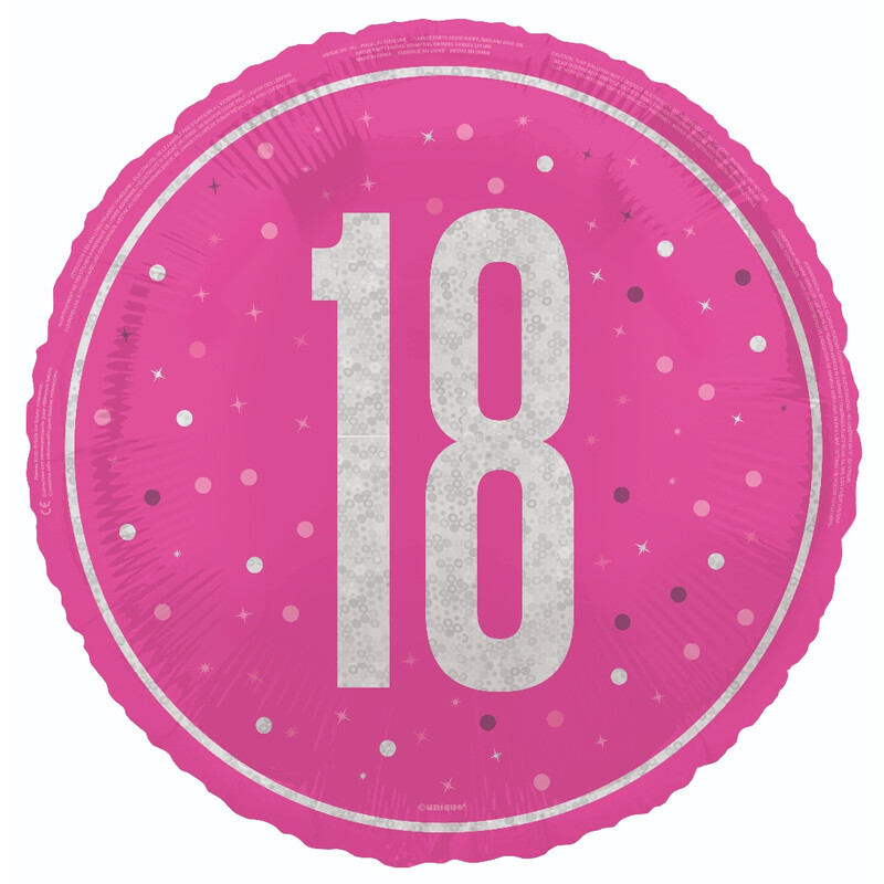 Unique Glitz 18th Birthday Balloon, Pink, 45cm