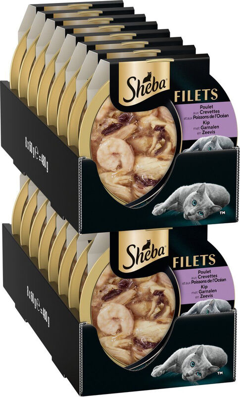 Sheba Filets nat kattenvoer - Garnalen, oceaanvis & kip in saus 16 x 60 g