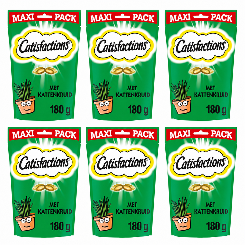 Catisfactions Kattensnack Kattenkruid Maxipak 6x180 g