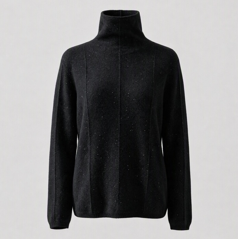 Reine Kaschmir Schlauchschal Rundhalspullover für Damen - Weiß Herbst Winter Strickware Schwarz M
