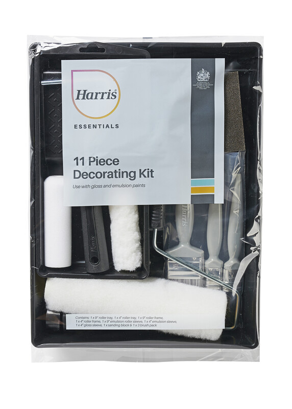Harris Essentials Paint Brush & Roller Interior Decorating Set 11 Piece