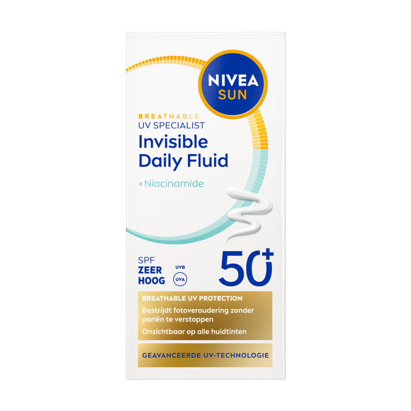 NIVEA SUN UV Face Invisible Daily Fluid Ultralichte Zonnebrand Gezicht - SPF 50+ - Zonnebrandcrème - Trekt Snel In - 40 ml