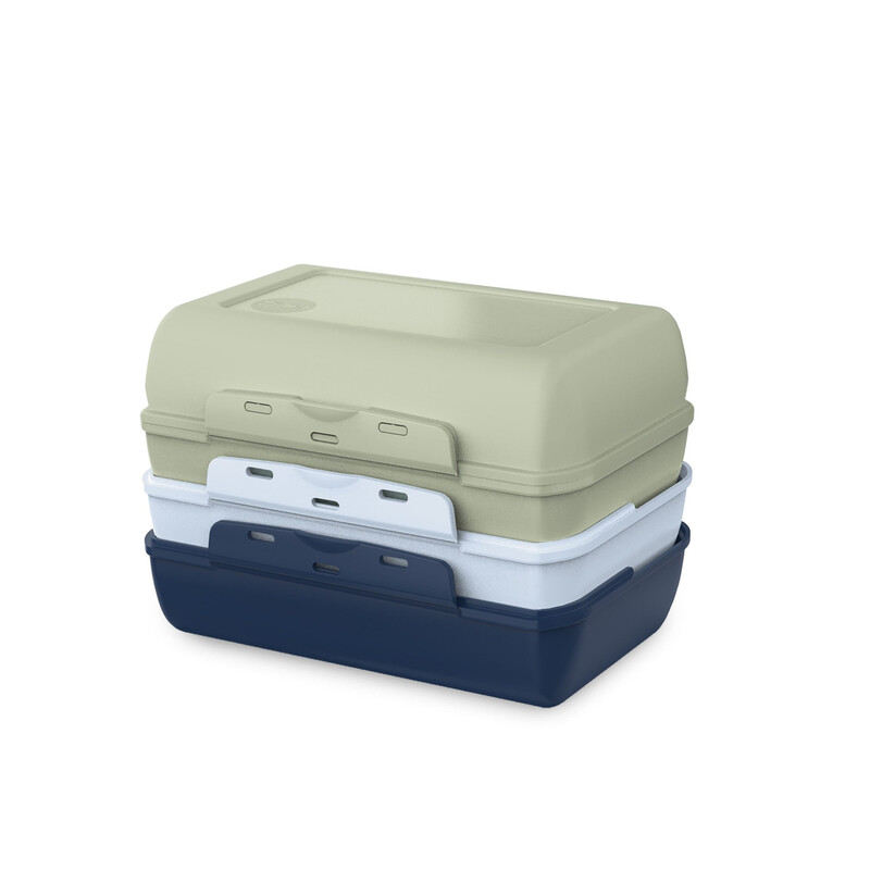 Emsa Variabolo 4-teiliges Lunchbox-Set, Grün und Blau, 2 Halbe Schalen mit 2 herausnehmbaren Trennwänden zur Bildung von 2 kompletten Behältern, 16 x 11,8 x 10,8 cm, Polypropylen-Material, Klickverschlusssystem, Stapelbare, platzsparende Struktur, Herausn