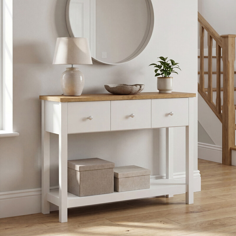 Vida Designs Console Table Arlington 3 Drawers White/Oak Effect