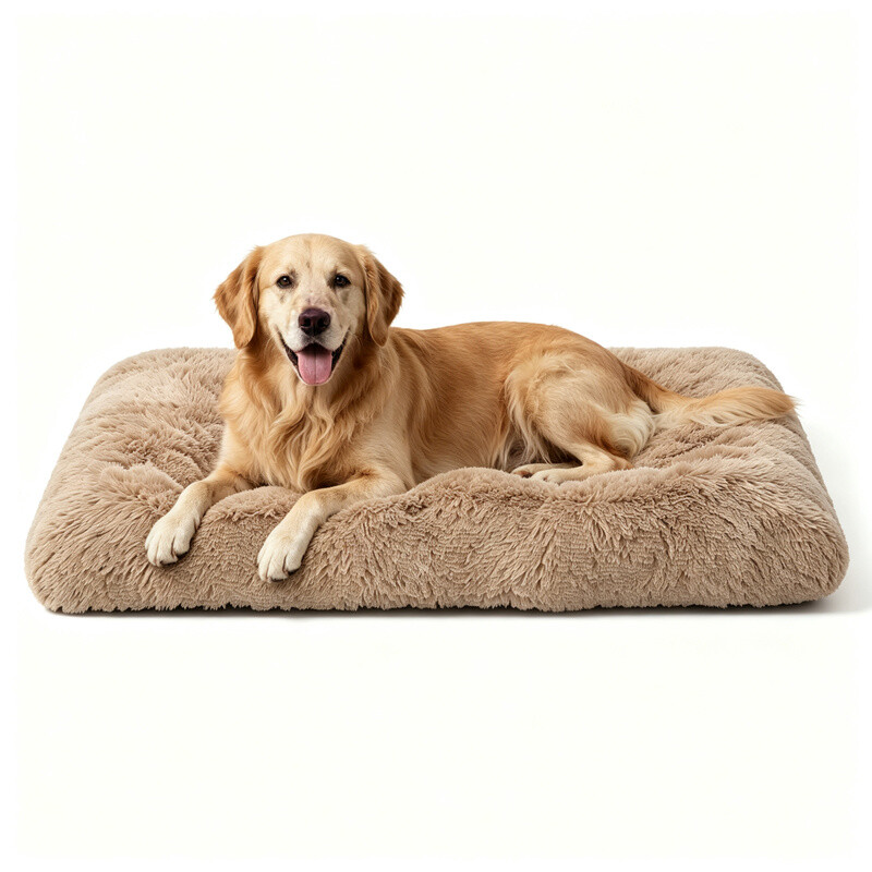 Flauschiges Hundebett für große Hunde 89x58 L – Waschbare rutschfeste Hundematratze Camel