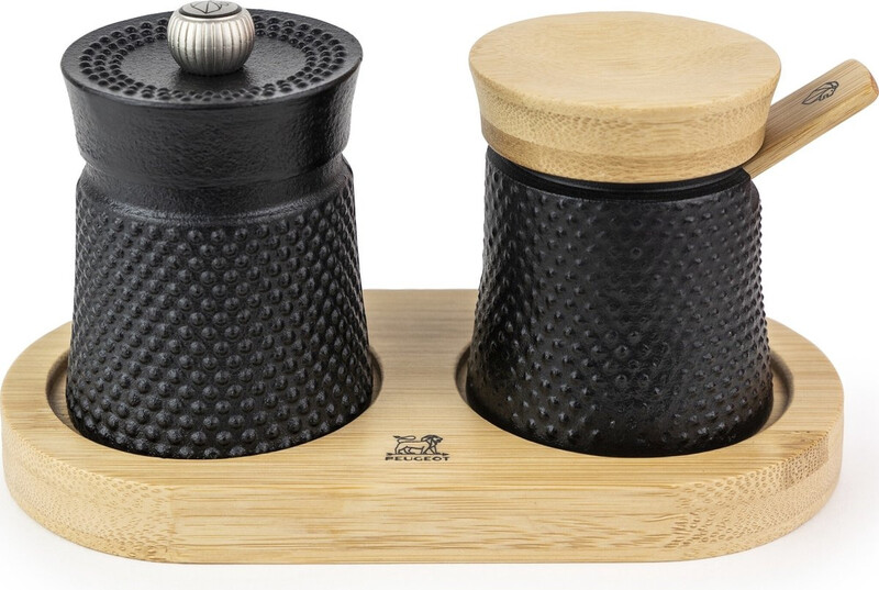 Peugeot Bali gietijzeren pepermolen en zoutvaatje cadeaubox - 8 cm, zwart