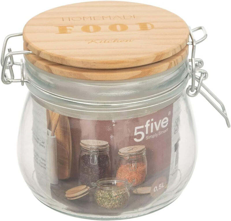 5five pot de stockage en verre et bois - 0,5 L, transparent