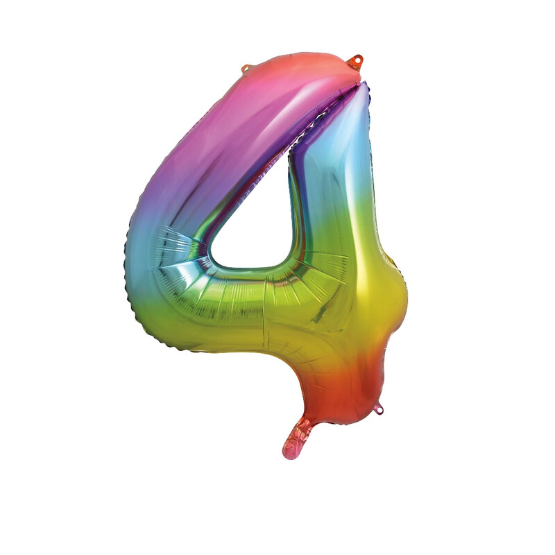 Unique Giant Number 4 Balloon, Rainbow, 86cm