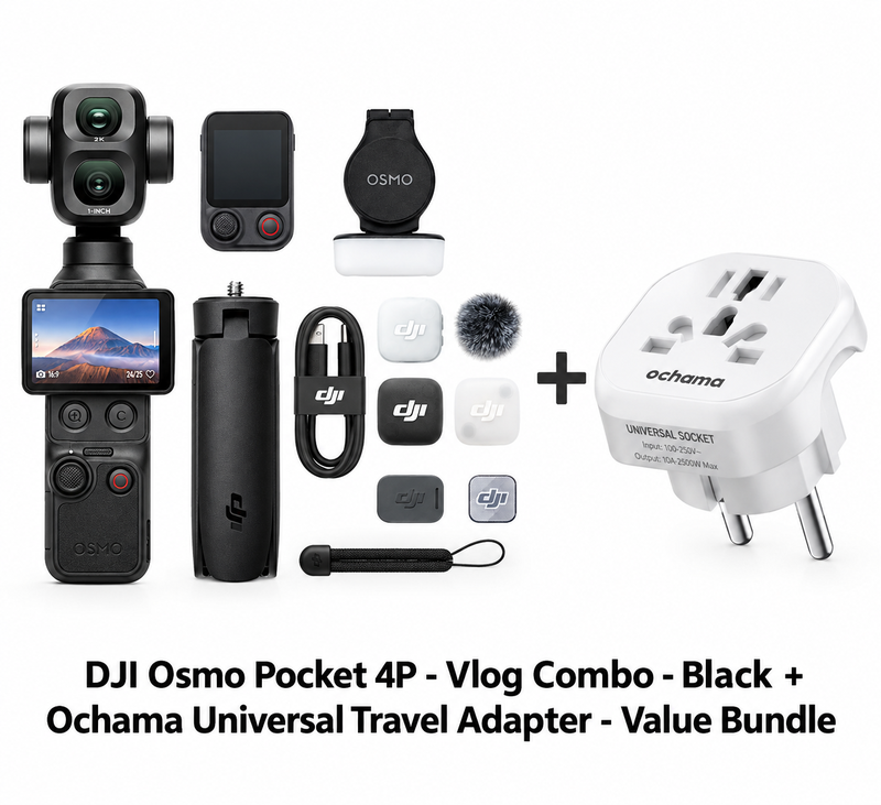 DJI Osmo Pocket 4P - Vlog Combo - zwart + Ochama universele reisadapter - voordeelbundel