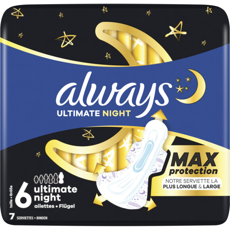 Always ultieme nacht maandverband (maat 6) met vleugels x 7