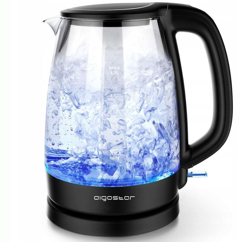 Aigostar Elektrischer Wasserkocher Glas & Kunststoff 1,7 L Schwarz 2200 W