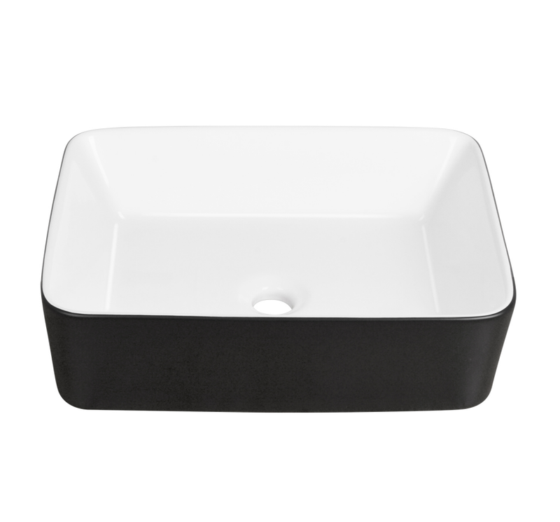 Rectangular Bathroom Sink Black Exterior, White Interior Countertop Basin 475mm*375mm