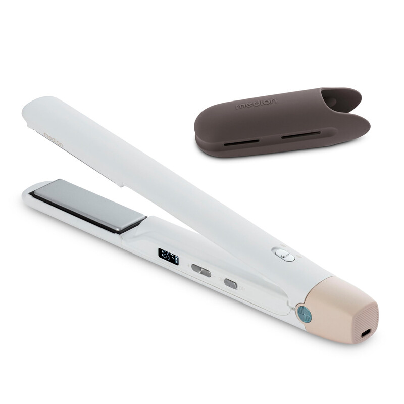 Medion LIFE HS2 kabelloser Haarglätter mit Keramik- & Titanplatten, 5 Heizstufen für bis zu 25 Minuten kabelloses Styling und LCD-Display