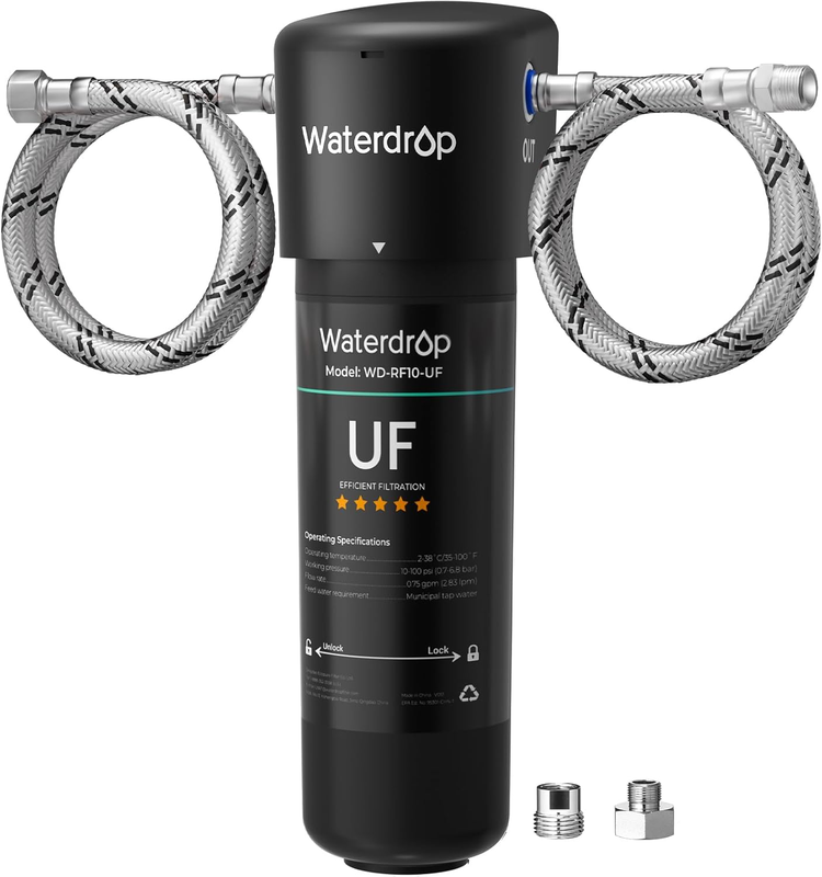 Waterdrop 10UA-UF 0,01μm Ultra-Filtrations-Wasserfilter für die Untertischmontage zur Bakterienreduzierung, 30.000 Liter Chlorreduktionskapazität, direkte Verbindung zum Küchenwasserhahn