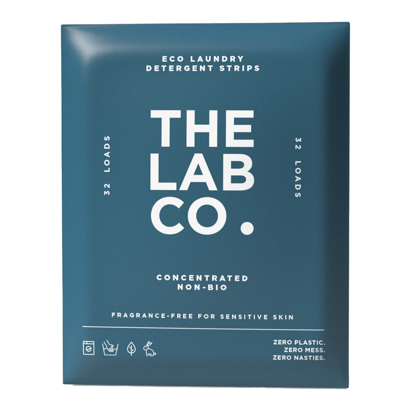 The Lab Co. Laundry Detergent Strips Washing Sheets | Eco Ultra-Concentrated | Non-Bio For Sensitive Skin | Non-Toxic | Edc-Free | Lab-Tested | Fragrance Free Unscented Odourless | 32 Loads