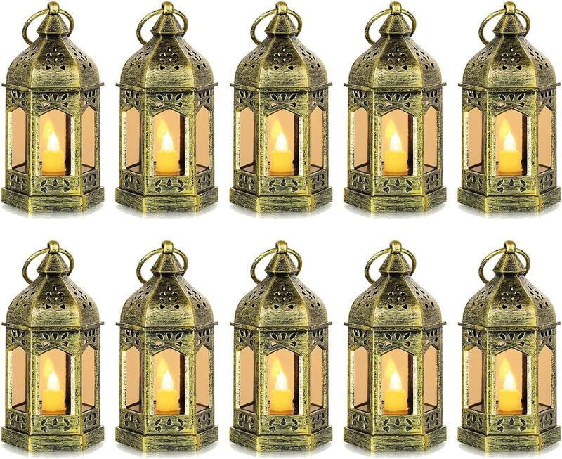 Small Lanterns with LED Candles Set of 10