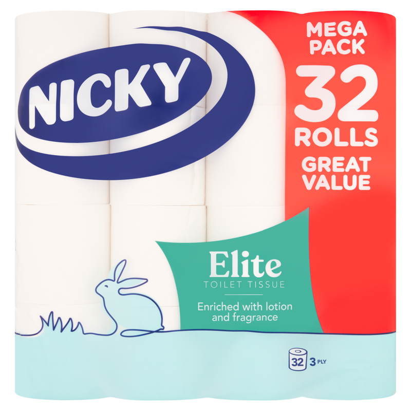 Nicky Elite Toilet Tissue, 3-Ply, 32 Rolls