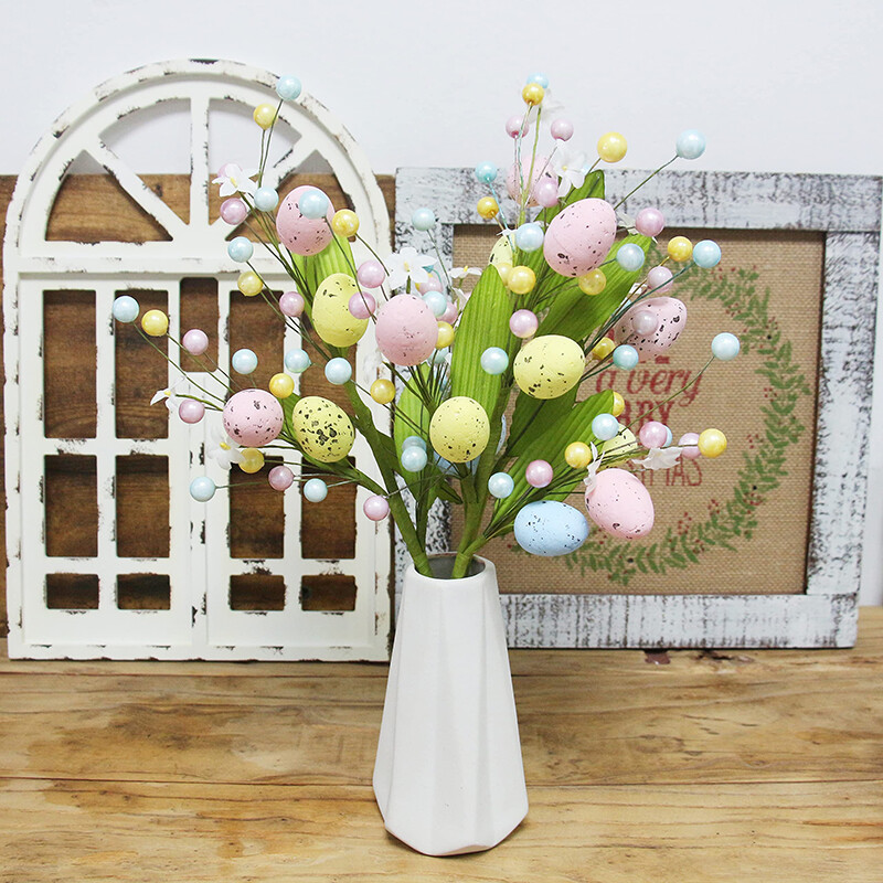 2Pcs 15.75in/40cmEaster Spray Vine with Pastel Easter Eggs and Berries,Artificial Eas