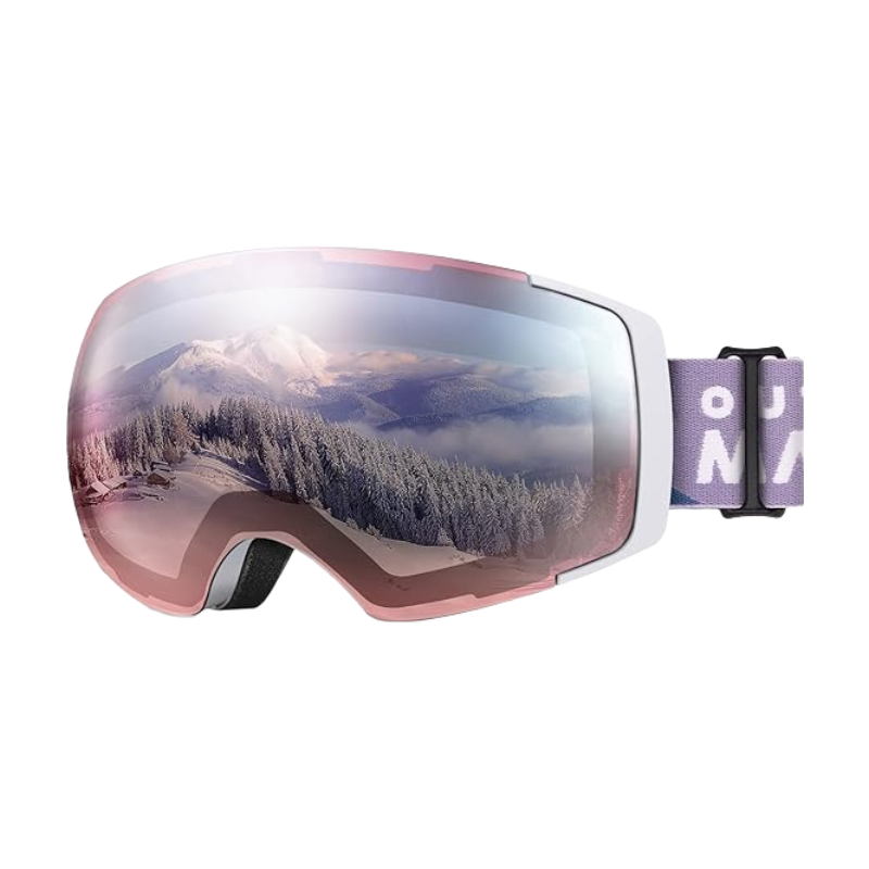 PRO Ski Goggles PRO for Men & Women-White Frame Light RoseRed Lens with Silver VLT15%