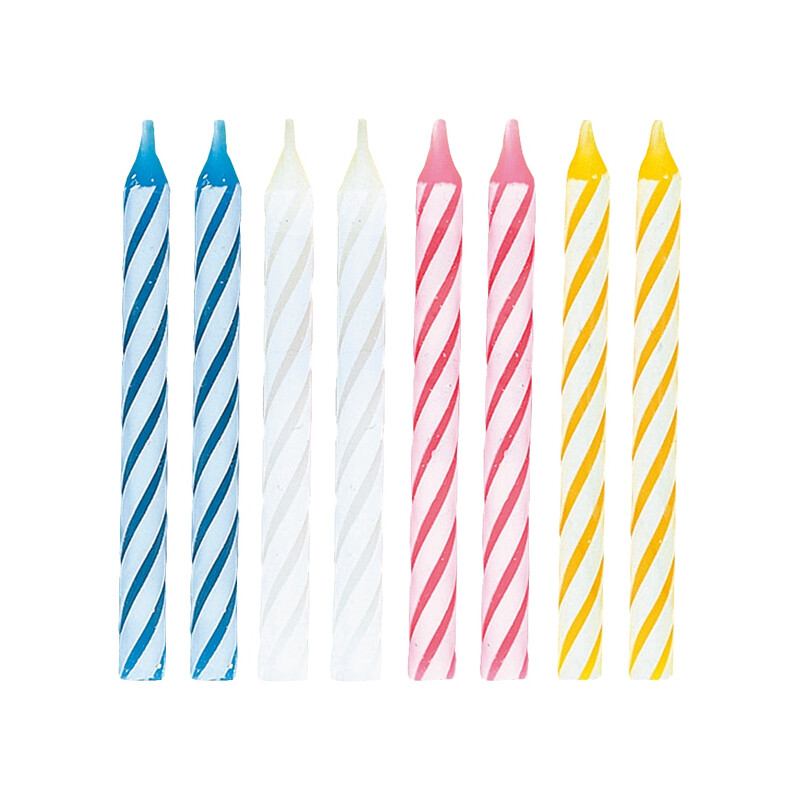 Unique Birthday Candles, Assorted Striped, 24 pack
