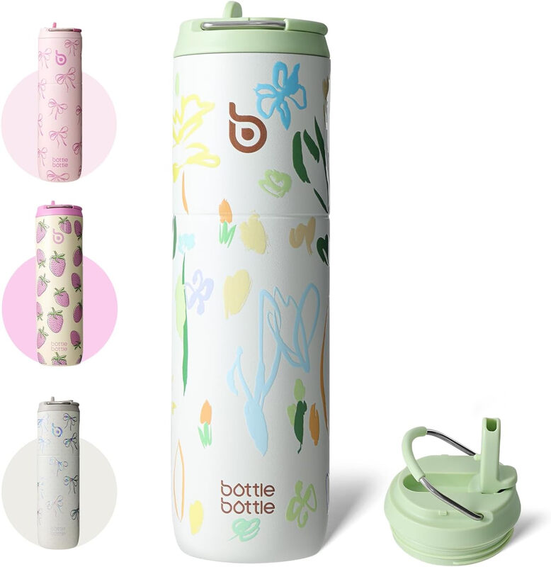Insulated Stainless Steel Water Bottle 750 ml with Straw, Lid & Handle - Leak-Proof,