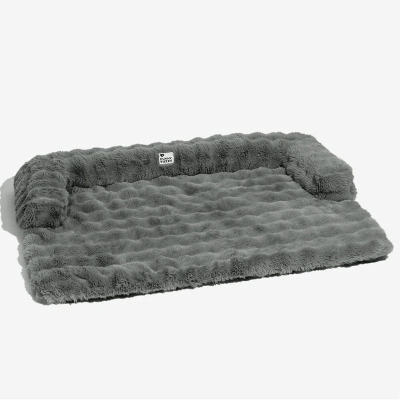 FUNNYFUZZY warm en comfortabel huisdierbed voor katten en honden, pluizig imitatiebont, bankbeschermer, afneembaar en machinewasbaar, neksteun, maat M, grijs