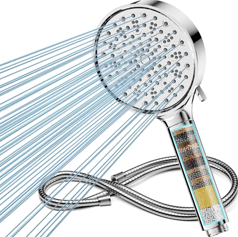 Cobbe douchekop met filter en slang, Cobbe hogedrukdouchekop met 6 straalstanden, Cobbe waterbesparende douchekop met doucheslang, handdouche met filter tegen kalkaanslag voor hard water, chloor