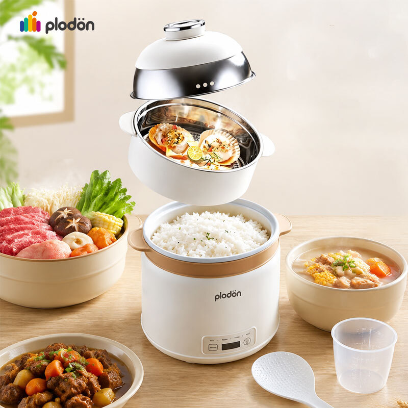 plodon One Touch Multi Cooking Pot, Rice Cooker with Steamer, 2.3 L Non-Stick Electric Slow Cooker Steamer Hot Pot, Auto Keep Warm, Multifunctional