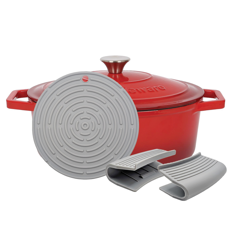 Argon Tableware Oval Cast Iron Casserole Dish, 4.68L, Red Ombre