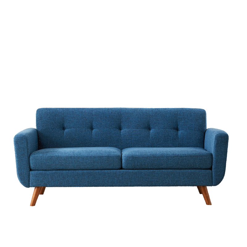 HONEYOU 165 cm loveseat bank, mid-century modern decor loveseat banken voor woonkamer, geknoopte gestoffeerde kleine bank voor slaapkamer, stevig en eenvoudig te installeren loveseats meubels, blauw