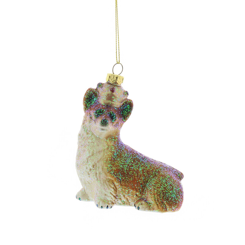 Festive Christmas Hanging Light Brown Glitter Corgi Ornament | Seasonal Holiday Dog Decor for Tree & Home