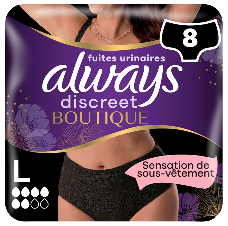 ALWAYS Discreet Boutique Noire - Sous-Vêtements D'Incontinence Taille L - 8 Unités