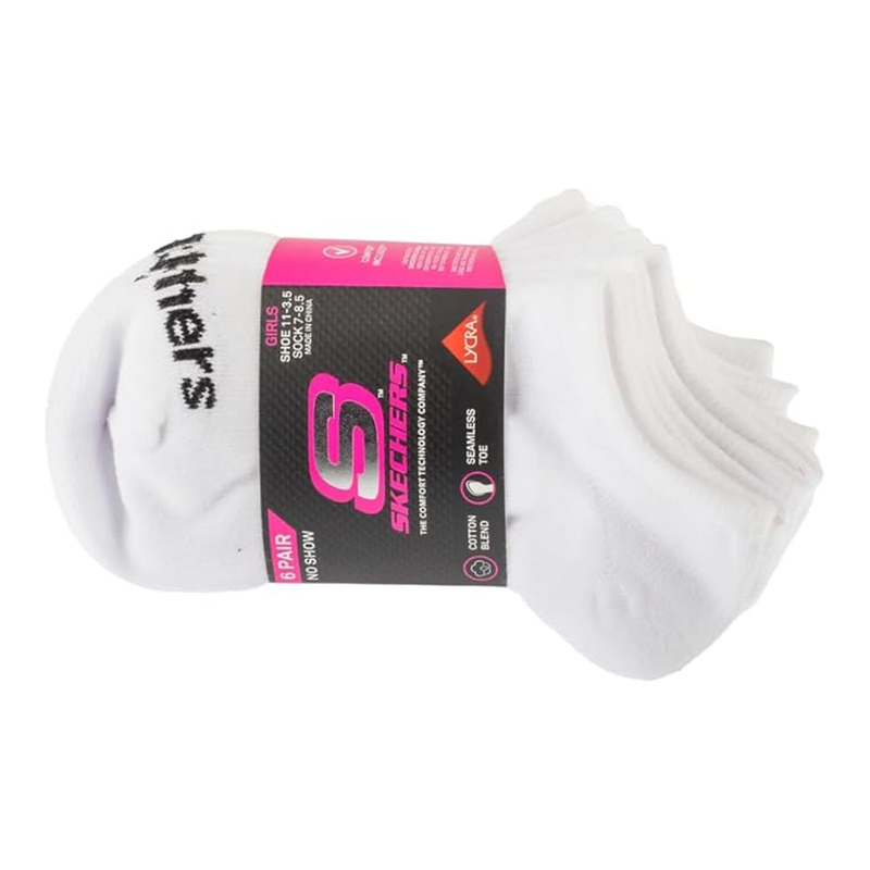 Skechers No-Show Socken 6er-Pack Mädchen Baumwolle Weiß 27,5-35,5