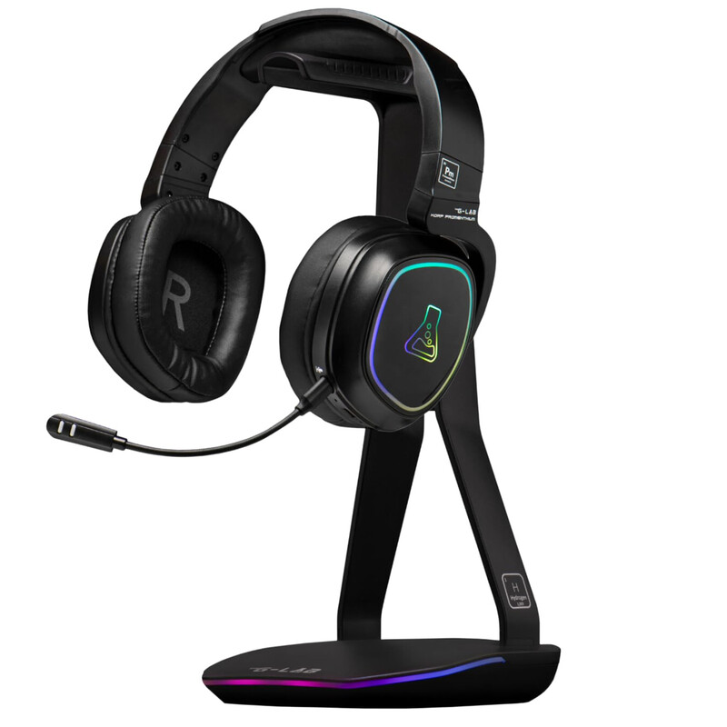 The G-LAB K-STAND-HYDROGEN Gaming-Ständer für Headset - RGB - 2 USB 1 USB-C Hub - Schwarz