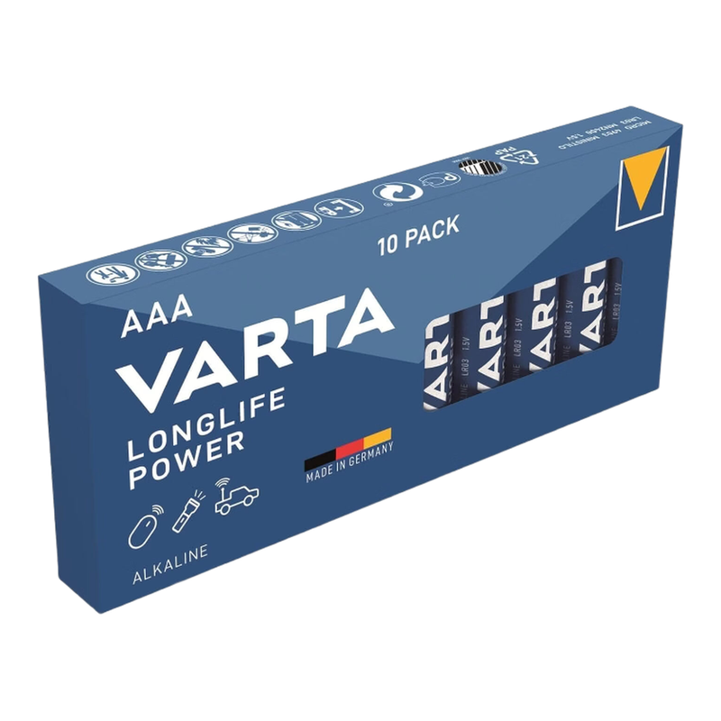 VARTA Batterie Alkaline, Micro, AAA, LR03, 1,5 V Longlife Power, Einzelhandelsverpackung (10er-Pack)