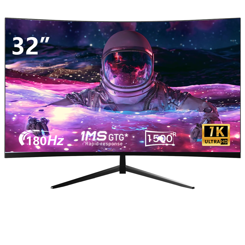 CRUA 32 Zoll 1500R gebogener schwarzer Gaming-Monitor, FHD 1080P 180 Hz VA-Panel, schlanker schmaler Rahmen, nur neigbarer Ständer ohne …